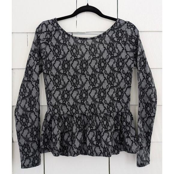 Lily Rose Women's Size Medium Top ~ Floral Print Scoop Neck Long Sleeve Peplum - Picture 3 of 8